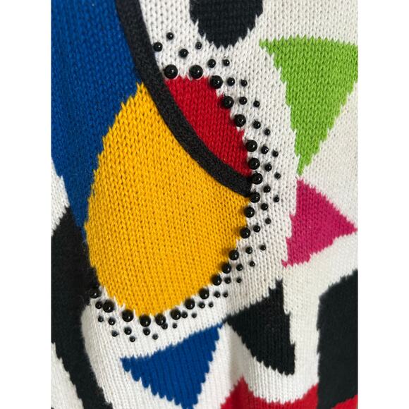 Vintage I.B. Diffusion 90s Colorful Beaded Geometric Patterned Sweater Dress M - Picture 7 of 10